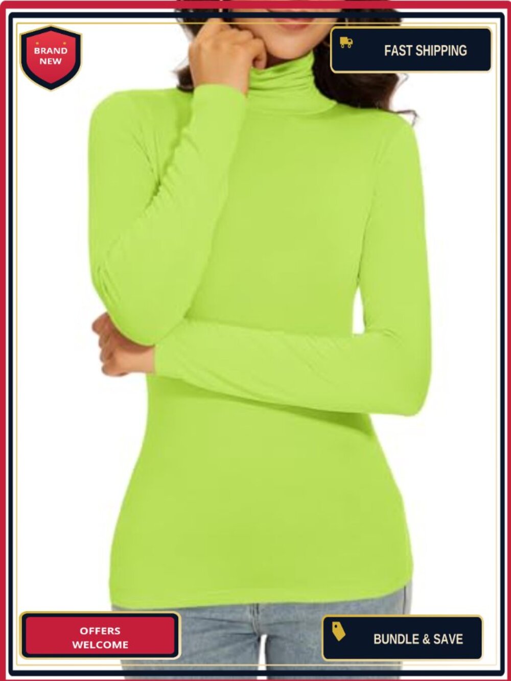 Women's Turtleneck Long Sleeve Slim Fit Thermal Top Lightweight Base Layer